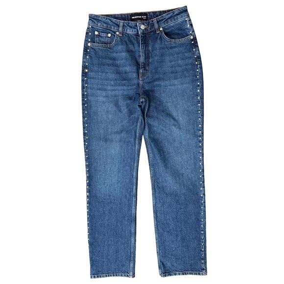 The Kooples Katy Blue Earth Dot Silver Studded Straight Leg Denim Jeans size 28